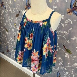 Abercrombie Kids Girls’ Pleated Tropical Floral Blue Tank Top Girl size 7/8